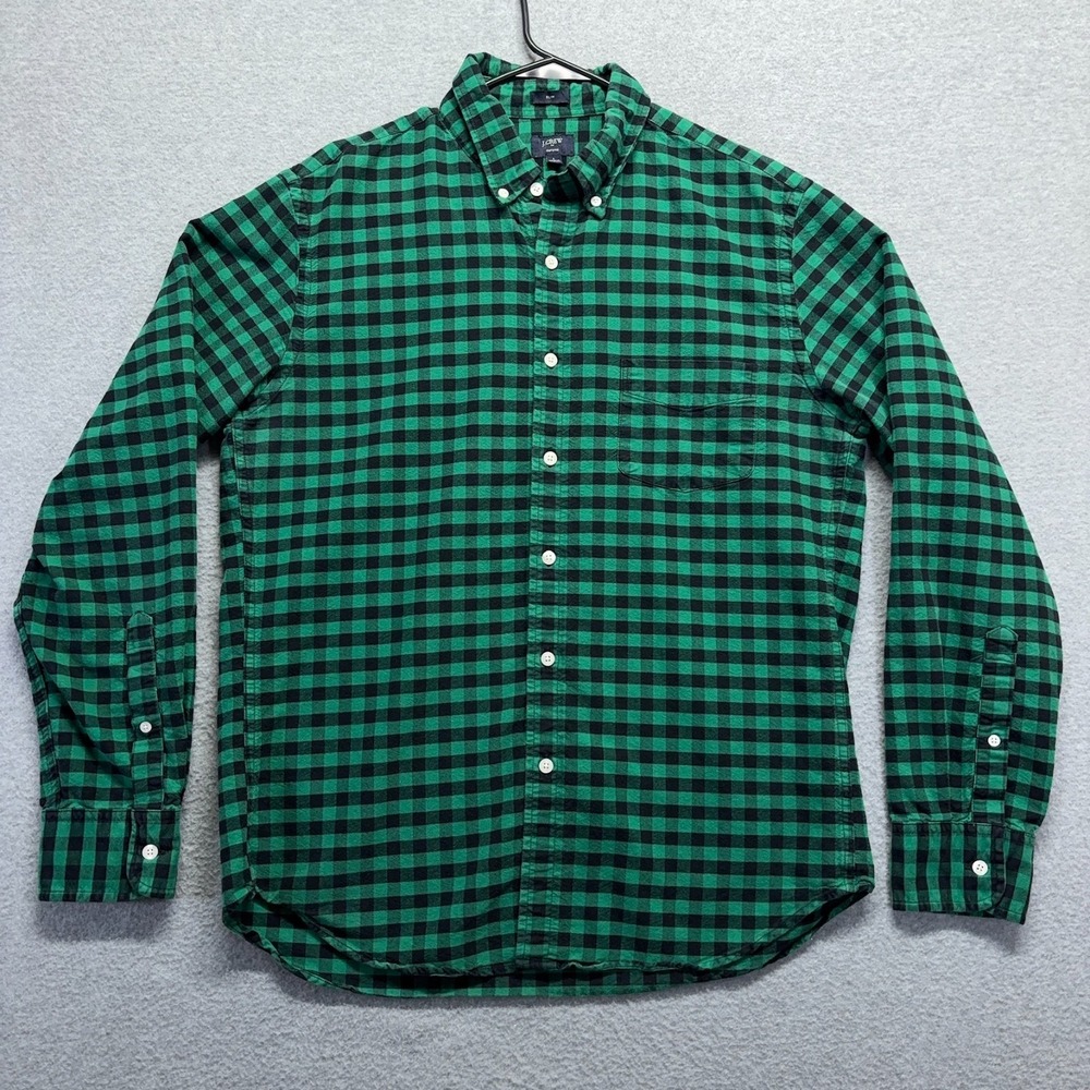 J Crew Shirt Mens Large Button Down Oxford Green Plaid Long Sleeve Preppy